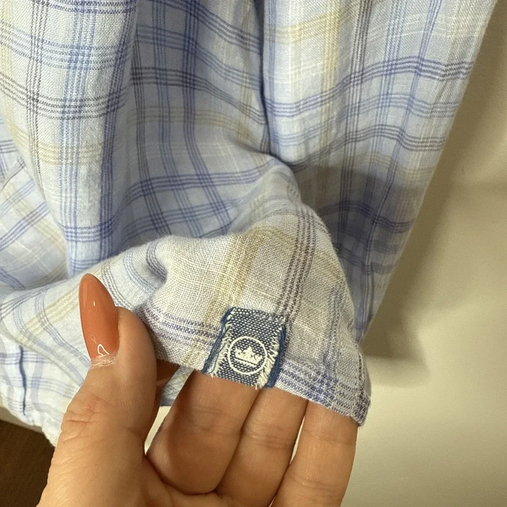 Peter Millar‎ Linen Shirt Men's XL Plaid Blue Crown Crafted Lightweight Preppy